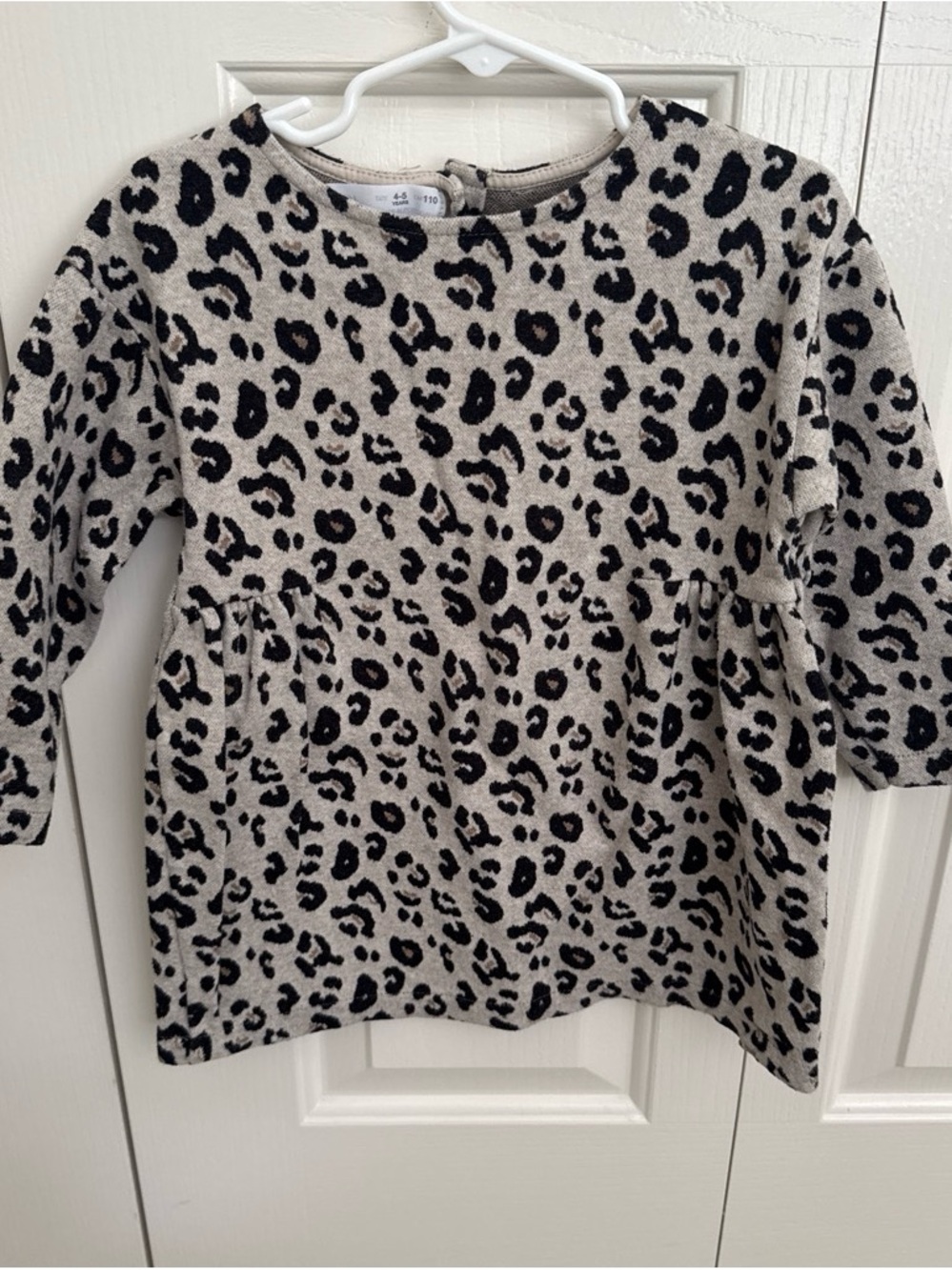 Zara Girls Leopard Print Long Sleeve Top - Black on Cream